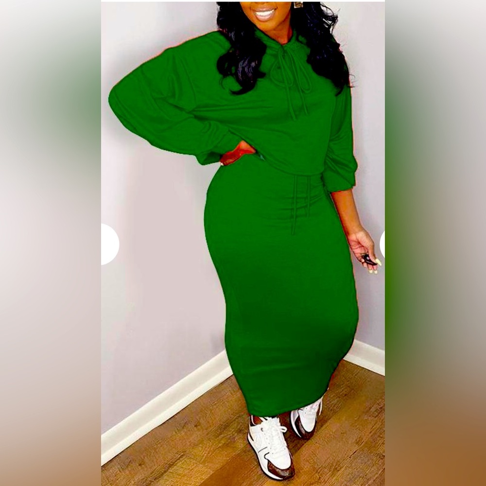 Brand New, never worn Pullover hoodie skirt set. Green. Size Large.